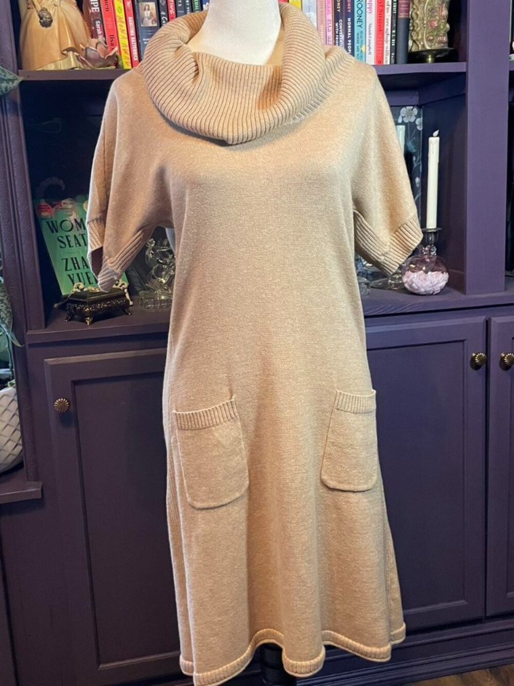 Athleta Tan Cowl Neck Sweater Dress